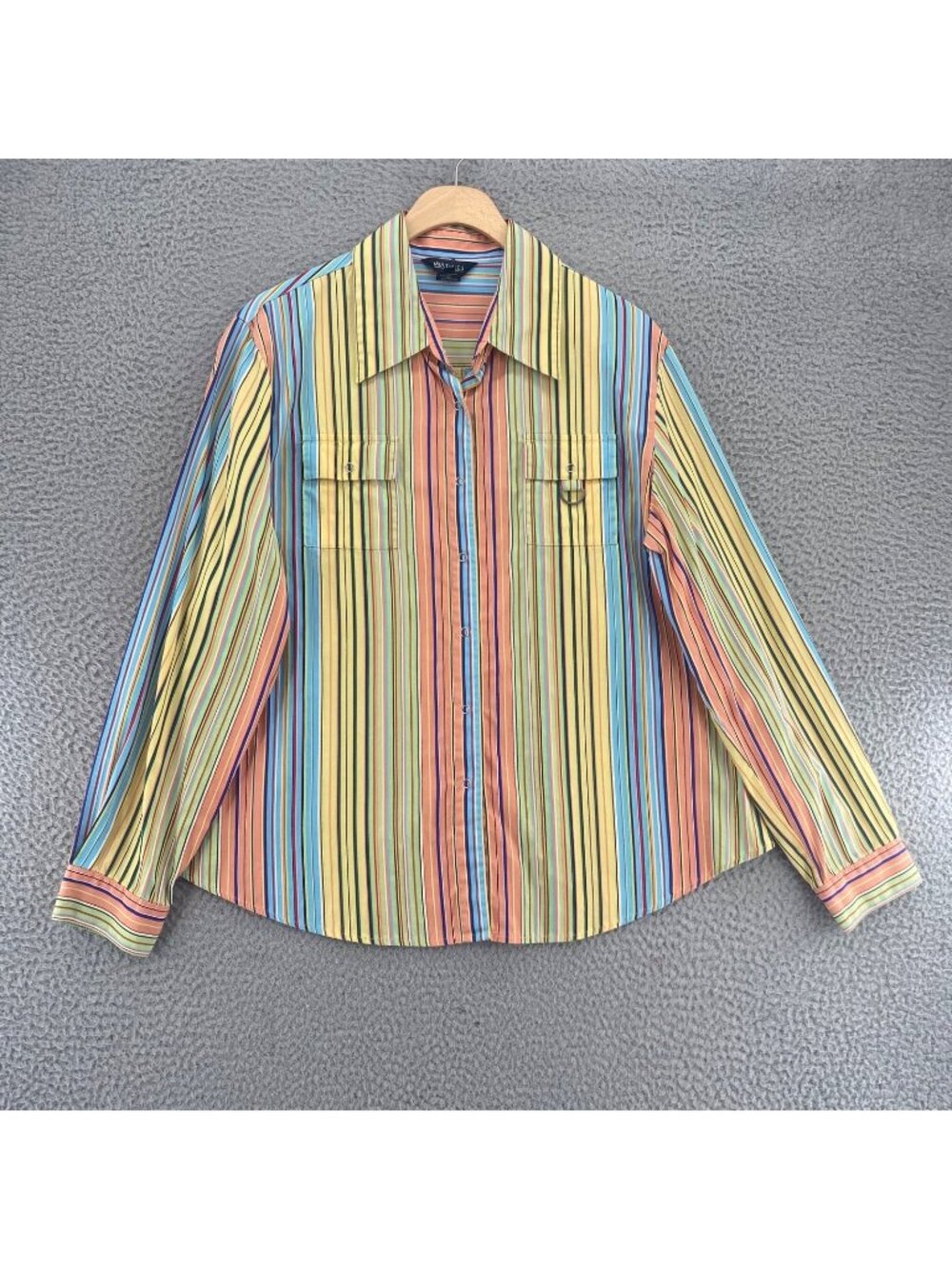 Multiples Shirt Womens Extra Large Multi Striped Textured Cotton Roll Tab Sleeve